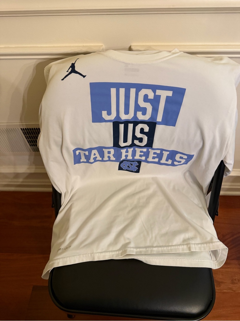 Nike Men's Long Sleeve Gray Tee with Carolina Blue Logo
